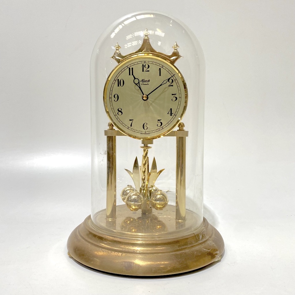 CLOCK, Mantel Clock - Gold w Glass Dome 30cm H